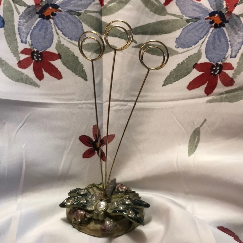 Enamel Jeweled Dragonfly Metal Wire Picture/Memo Card/Recipe Card Holder 8”x3.5”